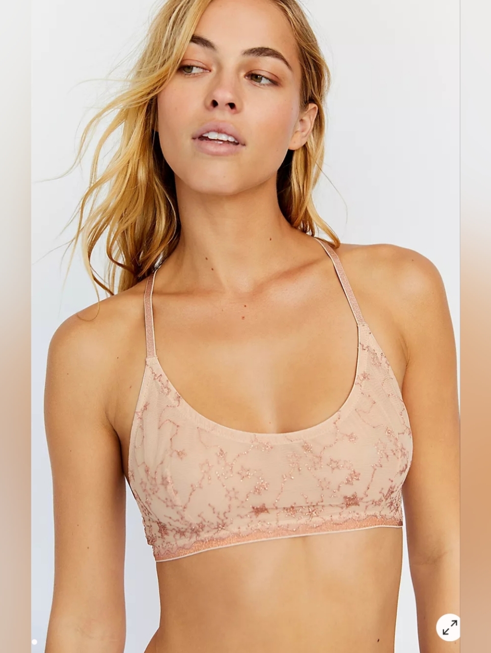 Free People Luna Bralette Sheer Star Embroidered Bralette in Blush Sparkle Small